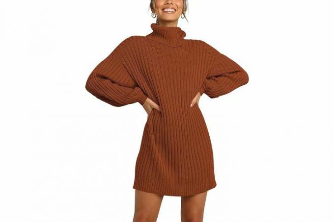 Amazon ANRABESS Übergroßes Pulloverkleid für Damen, Rollkragen, Fledermausärmel, 2023, Herbst/Winter, lässiges kurzes Kleid